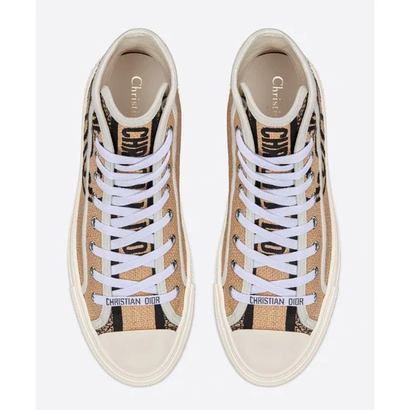 Dior Walk'n'dior Union Embroidered Beige Jute Lace Up Flat High Top Sneaker 39.5 - Picture 7 of 12
